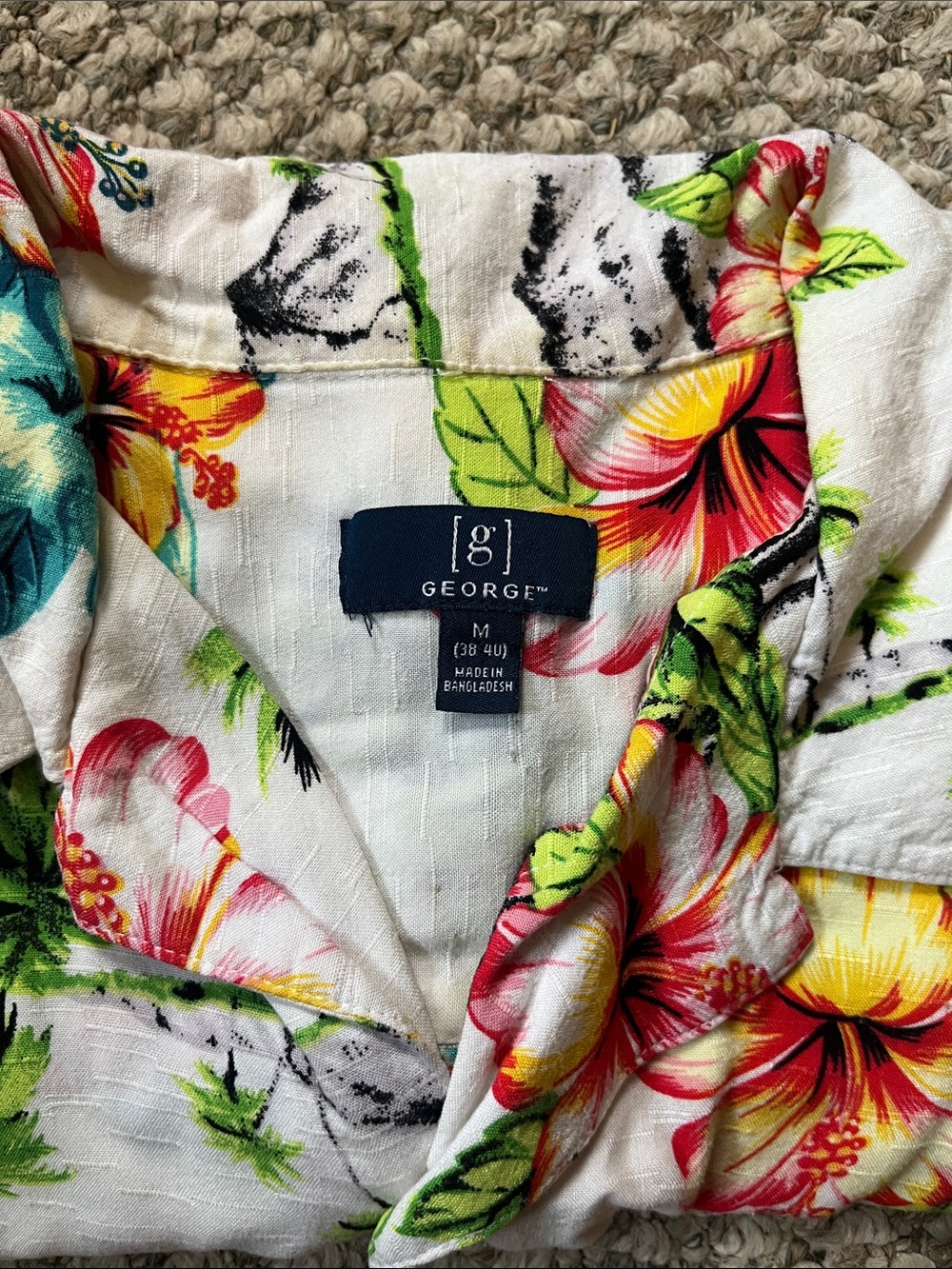 George White Floral Denim-Style Jacket with Red, Yellow and Green Accents
